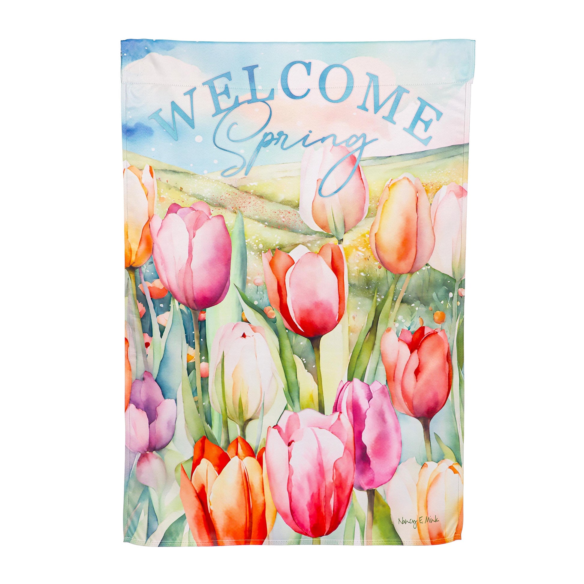Tulip Fields Suede House Flag by Evergreen Enterprises pastel tulips print on Tampa Store on Tampa Home & Garden Store