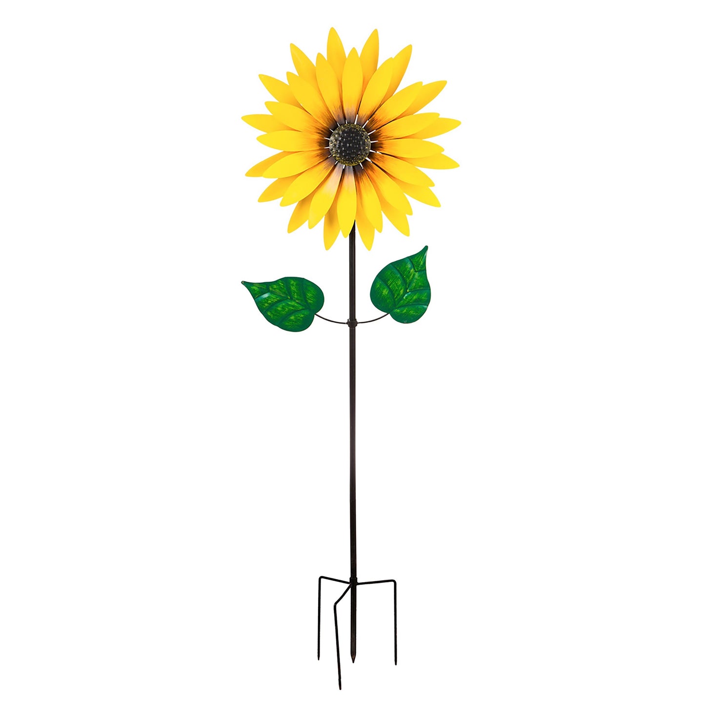 Sunflower wind spinner 75H on garden stake with yellow petals dark center Evergreen Enterprises on Tampa Home & Garden Store