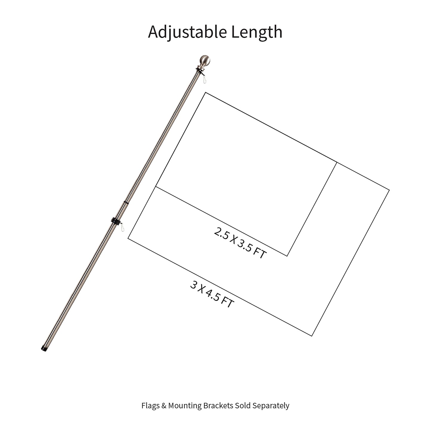 Extendable metal house flag pole silver finish with adjustable length on Tampa Home & Garden Store