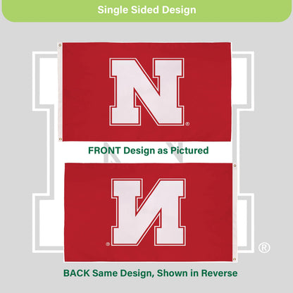 University of Nebraska single-sided estate flag with white N on red, 3x5 ft, 2 grommets on Tampa Home & Garden Store