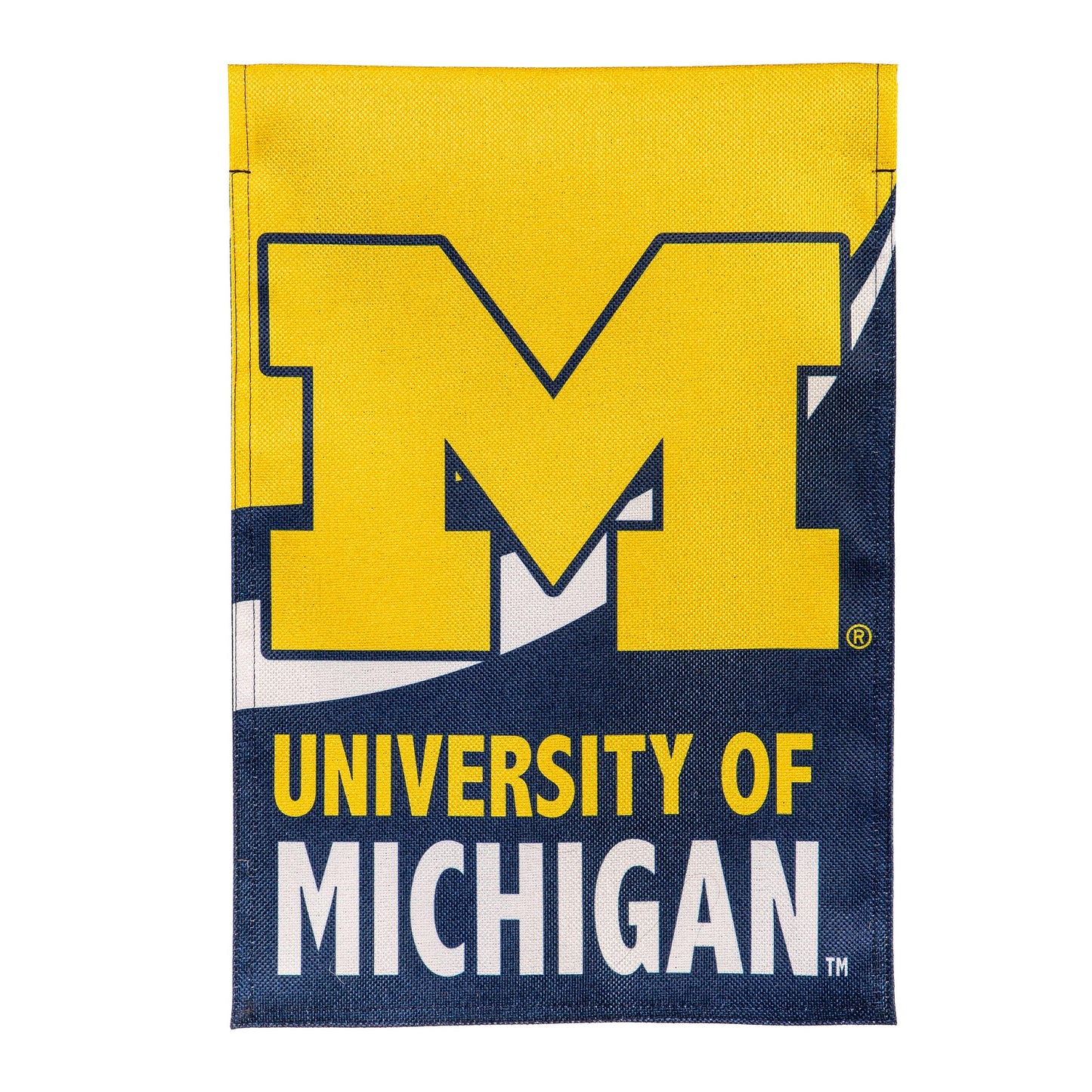 University of Michigan burlap flag yellow with navy border and bold M logo Evergreen Enterprises on Tampa Home & Garden Store