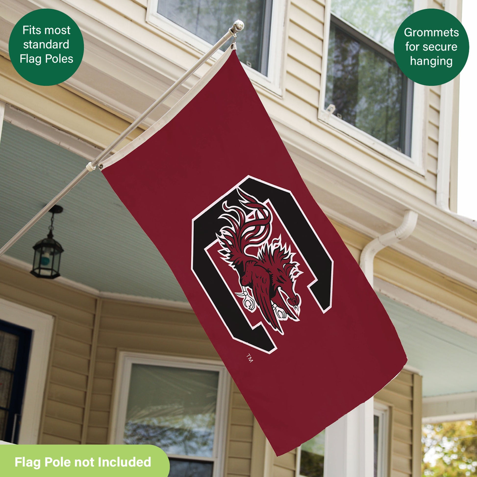 USC single-sided flag 3x5 with 2 grommets maroon USC emblem sublimated Evergreen Enterprises on Tampa Home & Garden Store