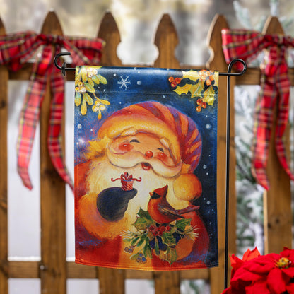 Cheerful Santa Lustre Garden Flag by Evergreen Enterprises, colorful holiday scene on Tampa Home & Garden Store