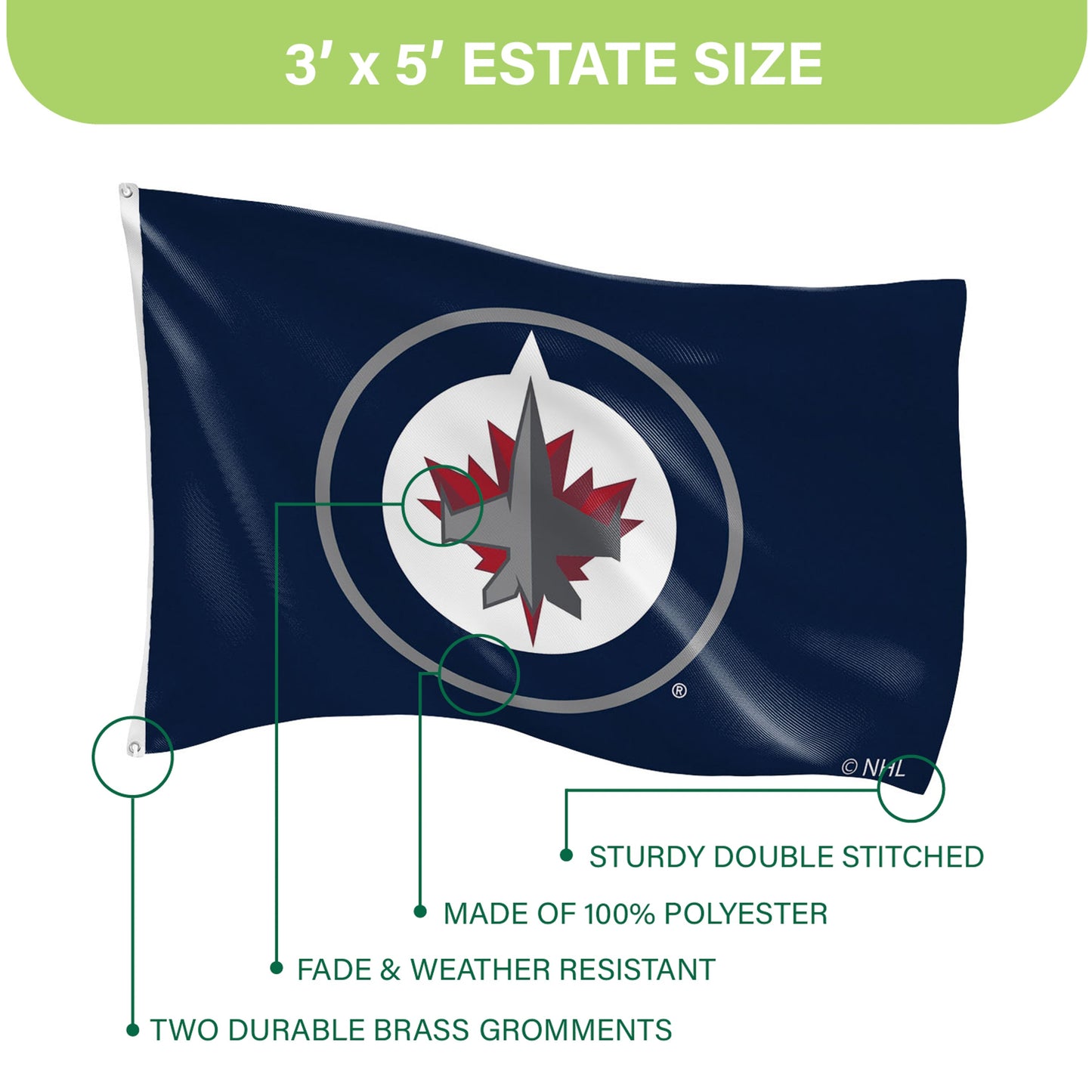 Winnipeg Jets flag 3x5 sublimated flag with 2 grommets by Evergreen Enterprises on Tampa Home & Garden Store