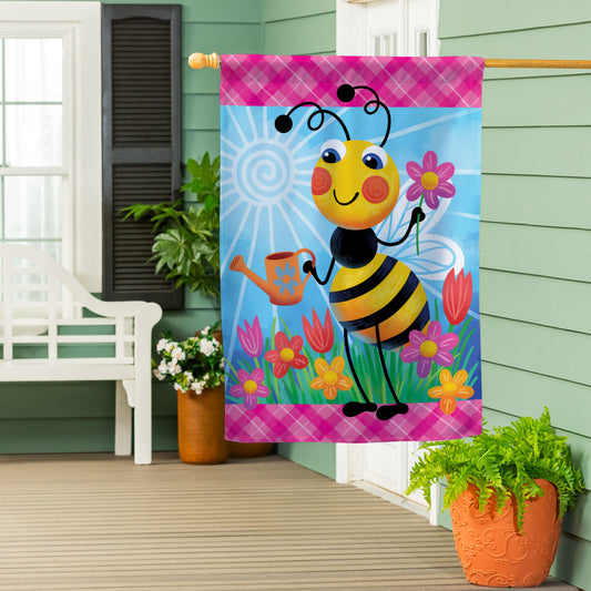 Bandera de casa de gamuza con diseño de abejas para jardín