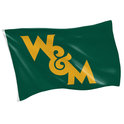 William & Mary single-sided flag 3x5 in green with gold W&M letters, two grommets on Tampa Home & Garden Store