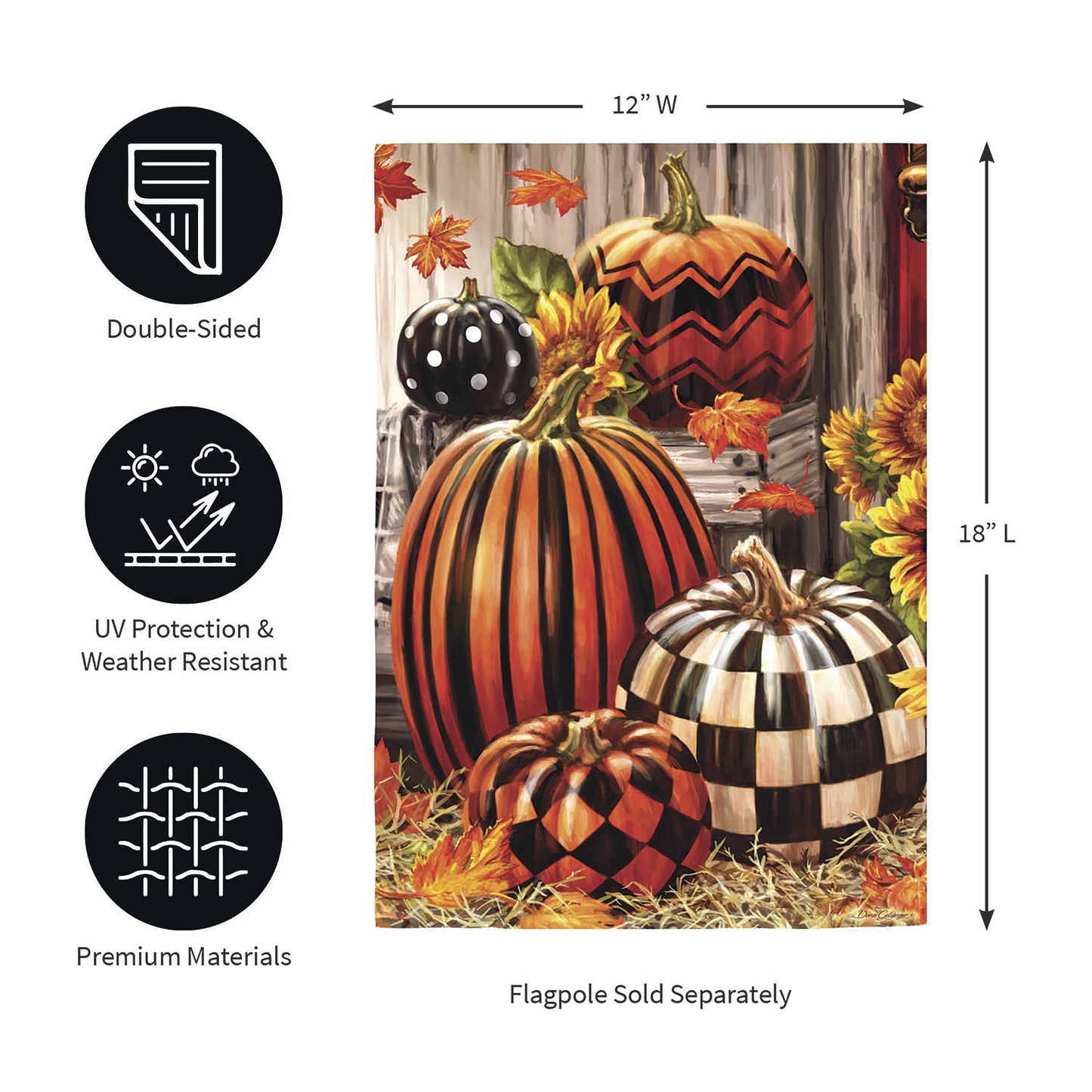 Fall Harvest Pumpkins Burlap Garden Flag featuring orange pumpkins and autumn leaves on Tampa Home & Garden Store