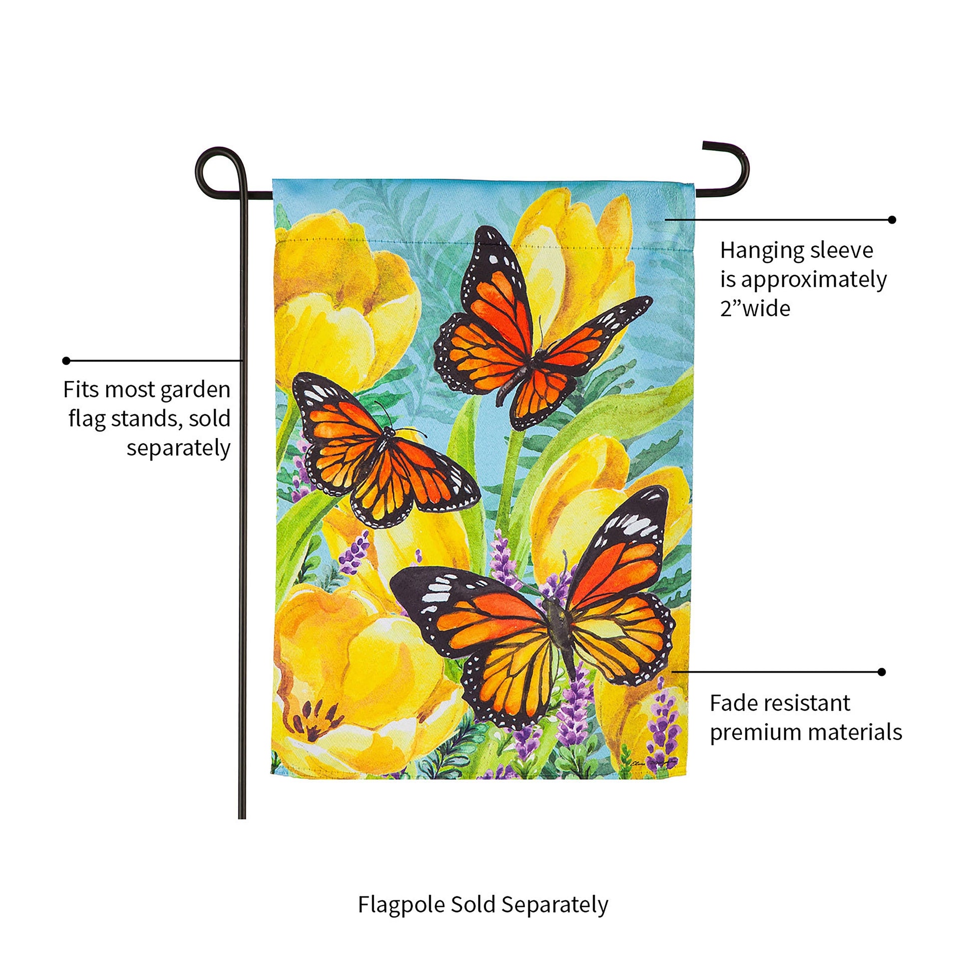 Tulip and Butterfly Garden Suede Flag blue with orange butterflies Evergreen Enterprises on Tampa Home & Garden Store