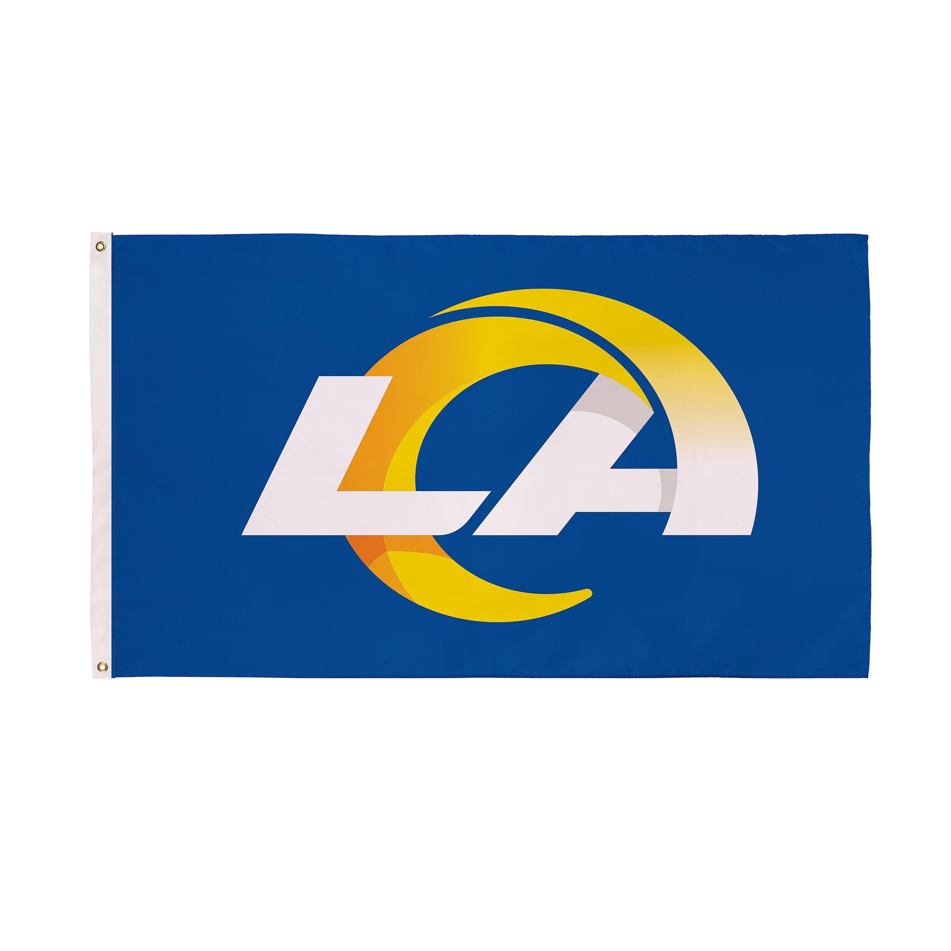 Los Angeles Rams sublimated flag 3x5 with two grommets on left blue field on Tampa Home & Garden Store