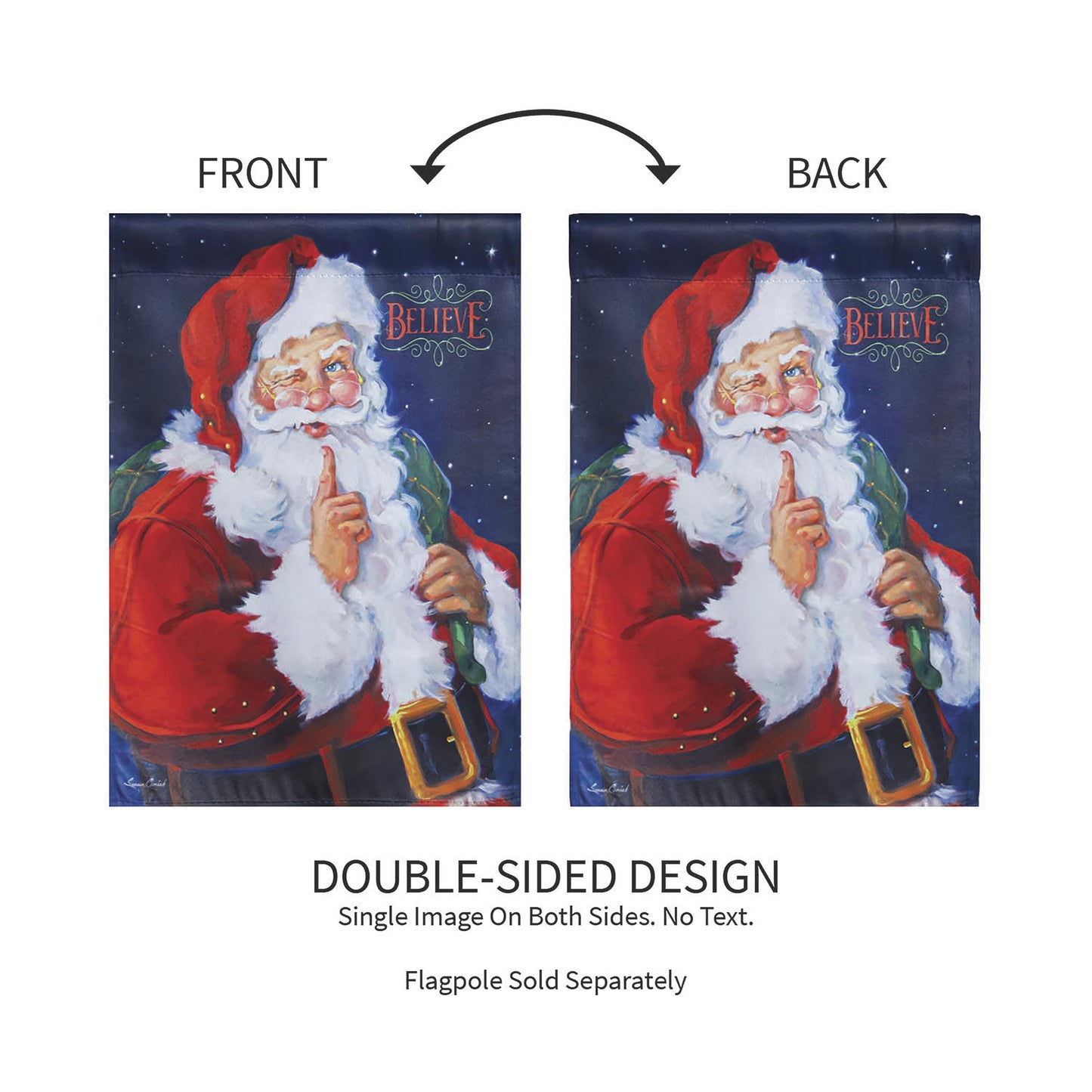 Believe Suede Garden Flags Santa, double-sided, Evergreen Enterprises - Wholesale Collective on Tampa Home & Garden Store