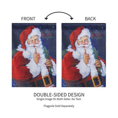 Believe Suede Garden Flags Santa, double-sided, Evergreen Enterprises - Wholesale Collective on Tampa Home & Garden Store