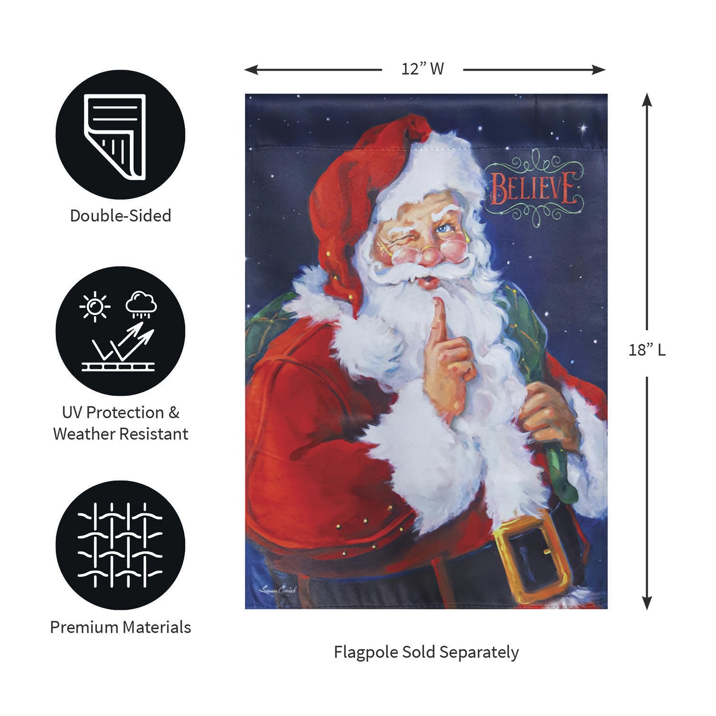 Believe Suede Garden Flag 12x18 by Evergreen Enterprises - Wholesale Collective Santa motif on Tampa Home & Garden Store