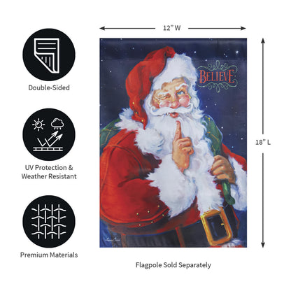 Believe Suede Garden Flag 12x18 by Evergreen Enterprises - Wholesale Collective Santa motif on Tampa Home & Garden Store