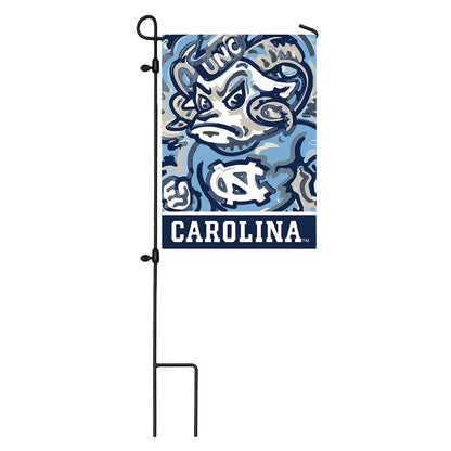 Suede garden flag UNC Carolina ram mascot in blue tones by Evergreen Enterprises on Tampa Home & Garden Store