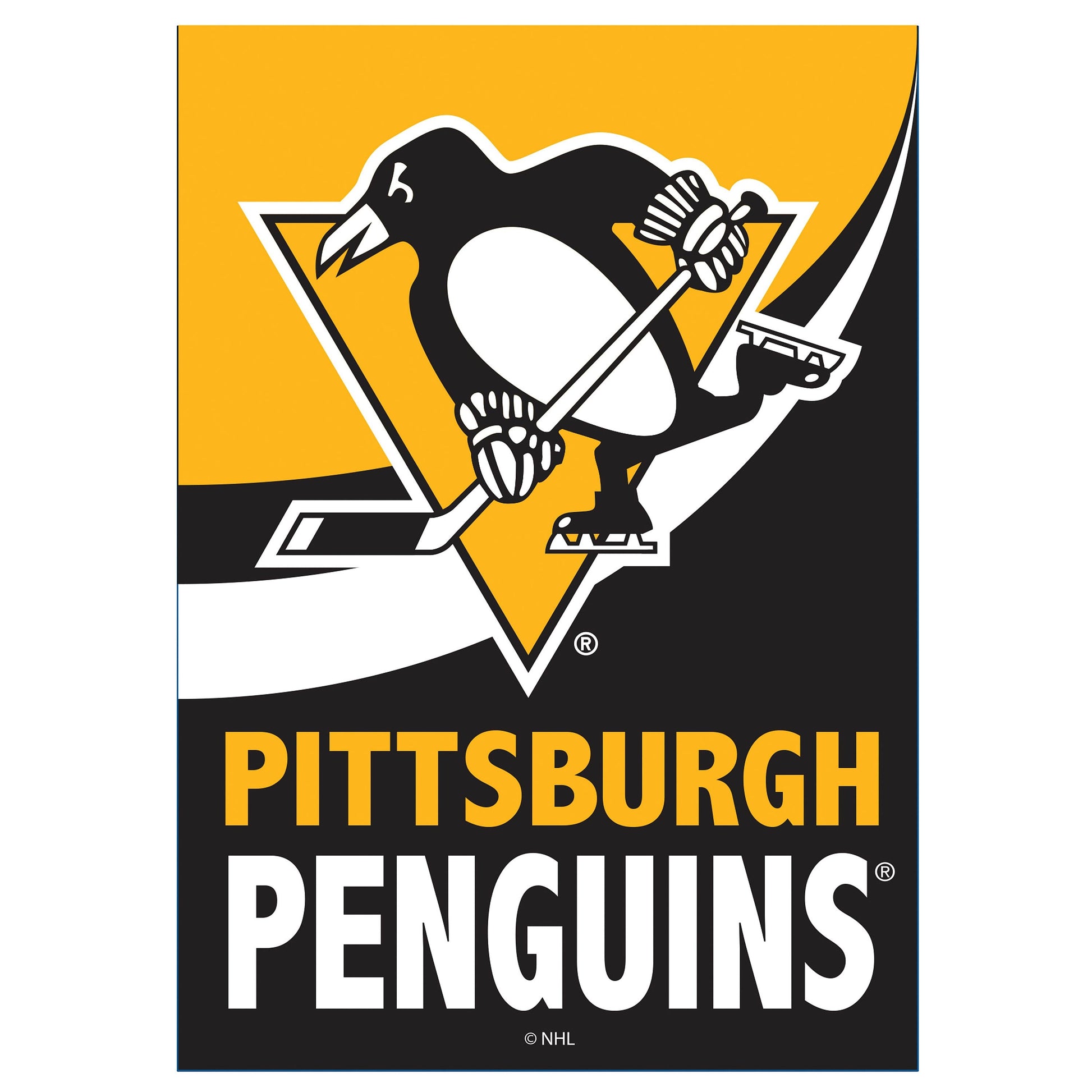 Pittsburgh Penguins Burlap Flag GDN Size by Evergreen Enterprises, black/yellow logo burlap on Tampa Home & Garden Store