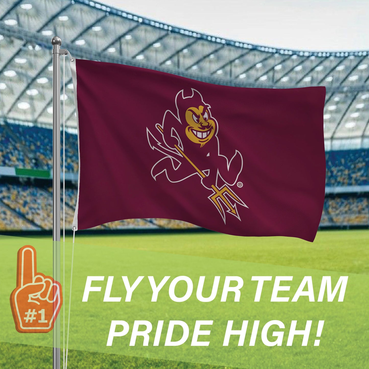 Arizona State University maroon 3x5 single-sided flag with Sun Devil mascot, 2 grommets on Tampa Home & Garden Store