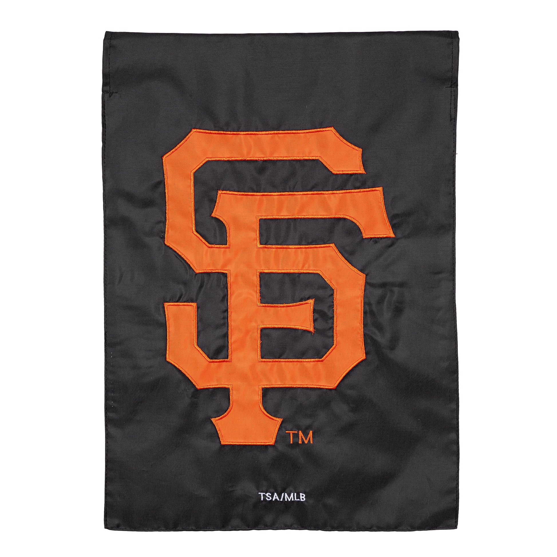 San Francisco Giants applique garden flag with orange emblem on black fabric by Evergreen Enterprises on Tampa Home & Garden Store