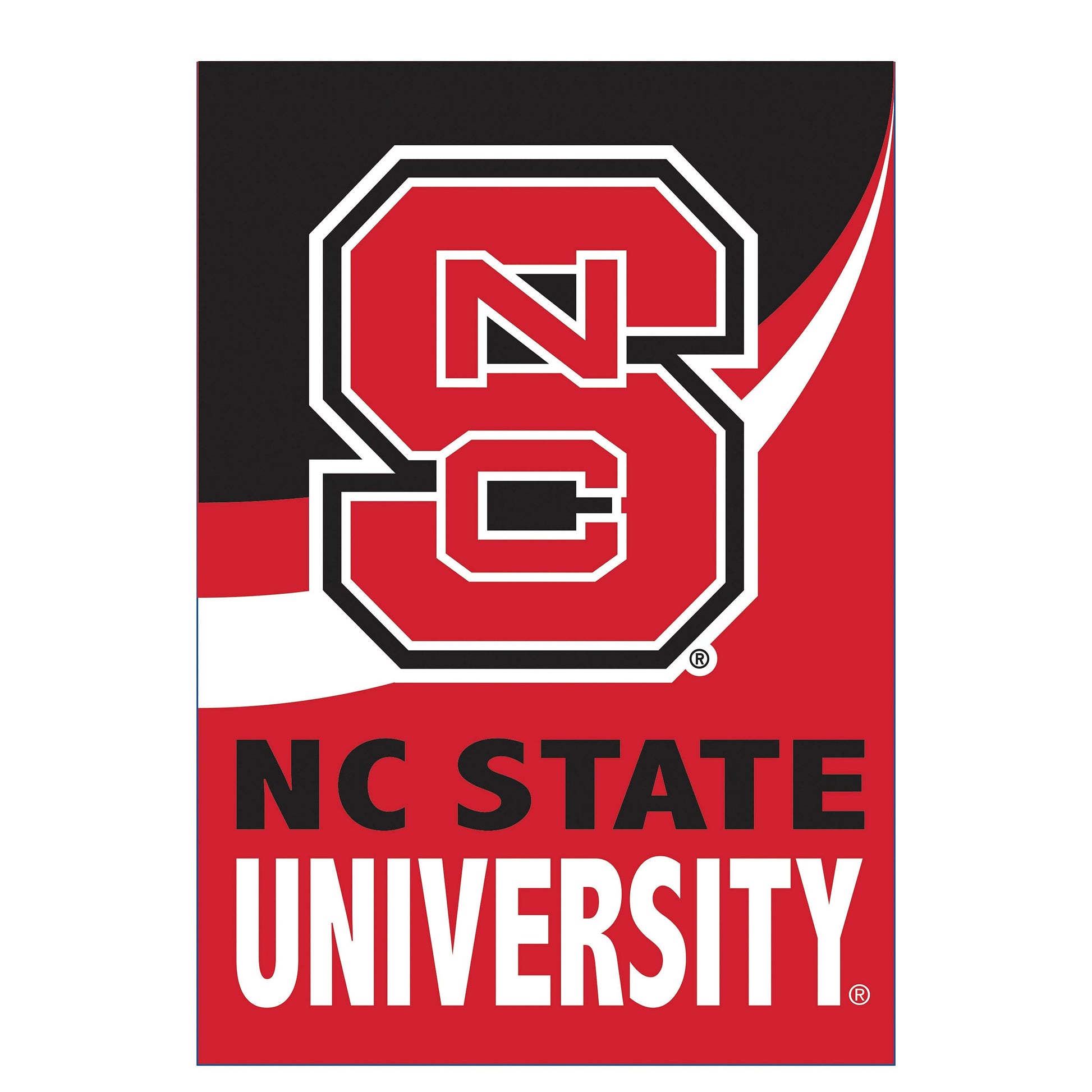 North Carolina State University burlap flag with red NC State emblem by Evergreen on Tampa Home & Garden Store