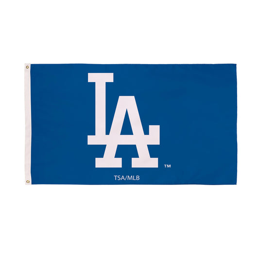 Los Angeles Dodgers single-sided flag 3x5 in blue with white LA logo and two grommets on Tampa Home & Garden Store
