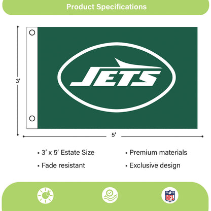 New York Jets 3x5 single-sided flag with 2 grommets, dark green background and Jets logo by Evergreen Enterprises on Tampa Home & Garden Store