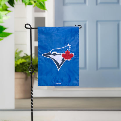 Toronto Blue Jays appliqué garden flag blue with team logo on black metal stake Evergreen on Tampa Home & Garden Store
