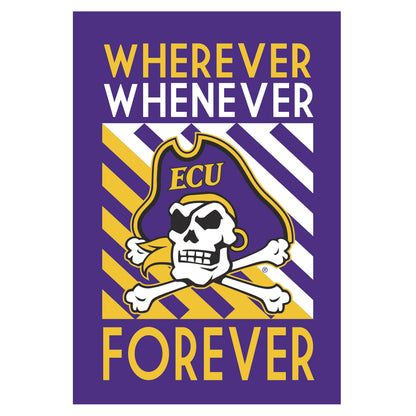 ECU WWF House Flag lustre flag in purple and gold with pirate skull logo on Tampa Home & Garden Store
