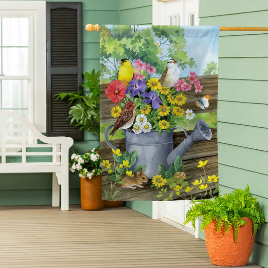 Watering Can Bunch Suede House Flag - Tampa Home & Garden Store