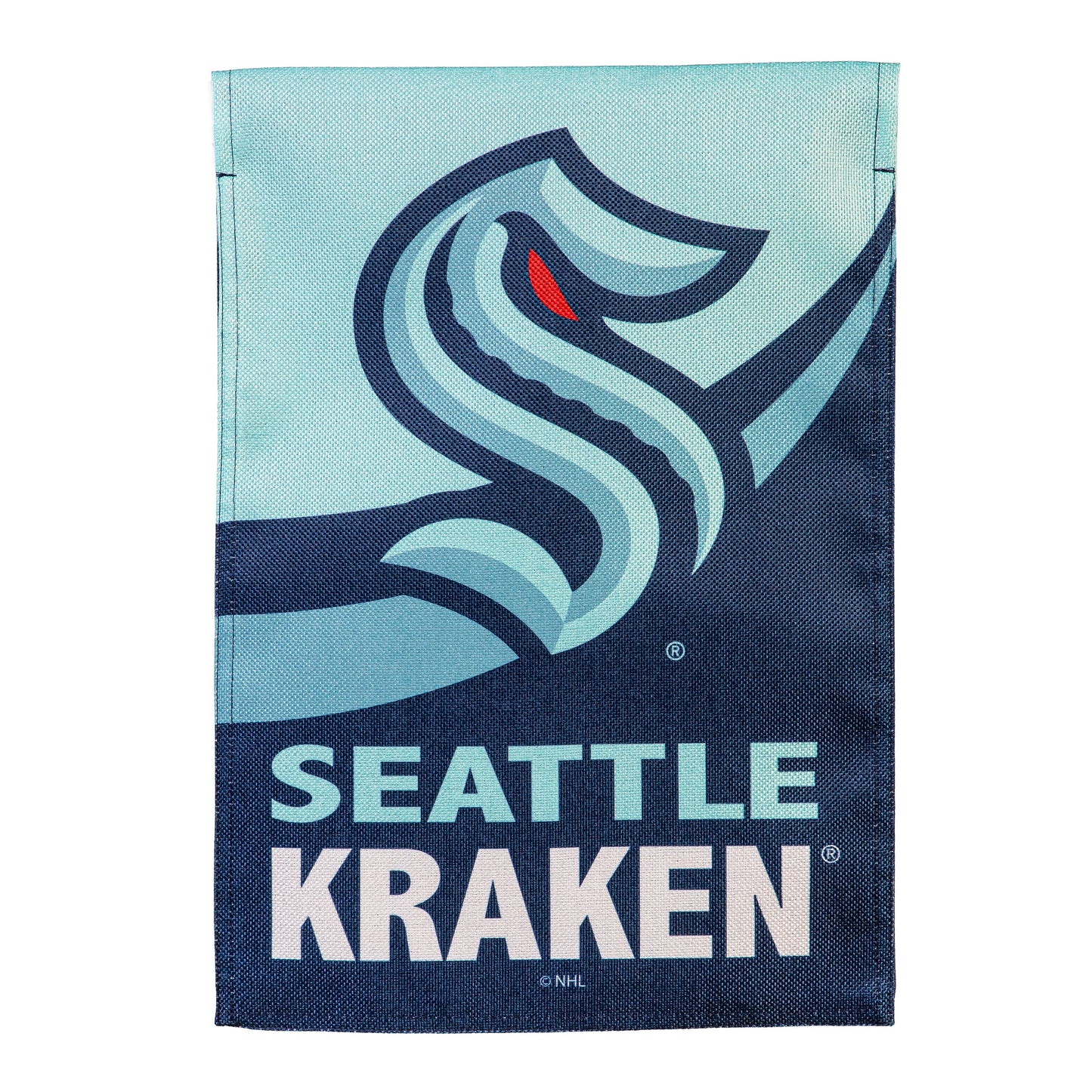 Seattle Kraken burlap garden flag in teal and navy swirl logo by Evergreen Enterprises on Tampa Home & Garden Store