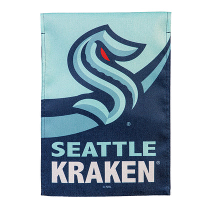 Seattle Kraken burlap garden flag in teal and navy swirl logo by Evergreen Enterprises on Tampa Home & Garden Store