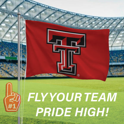 Texas Tech University flag 3x5 red TTU logo, 2 grommets, sublimated flag on flagpole on Tampa Home & Garden Store