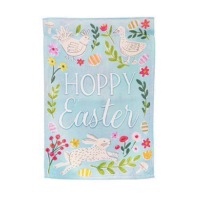 In Bloom Suede Garden Flag by Evergreen Enterprises, light blue flag with birds and flowers on Tampa Home & Garden Store
