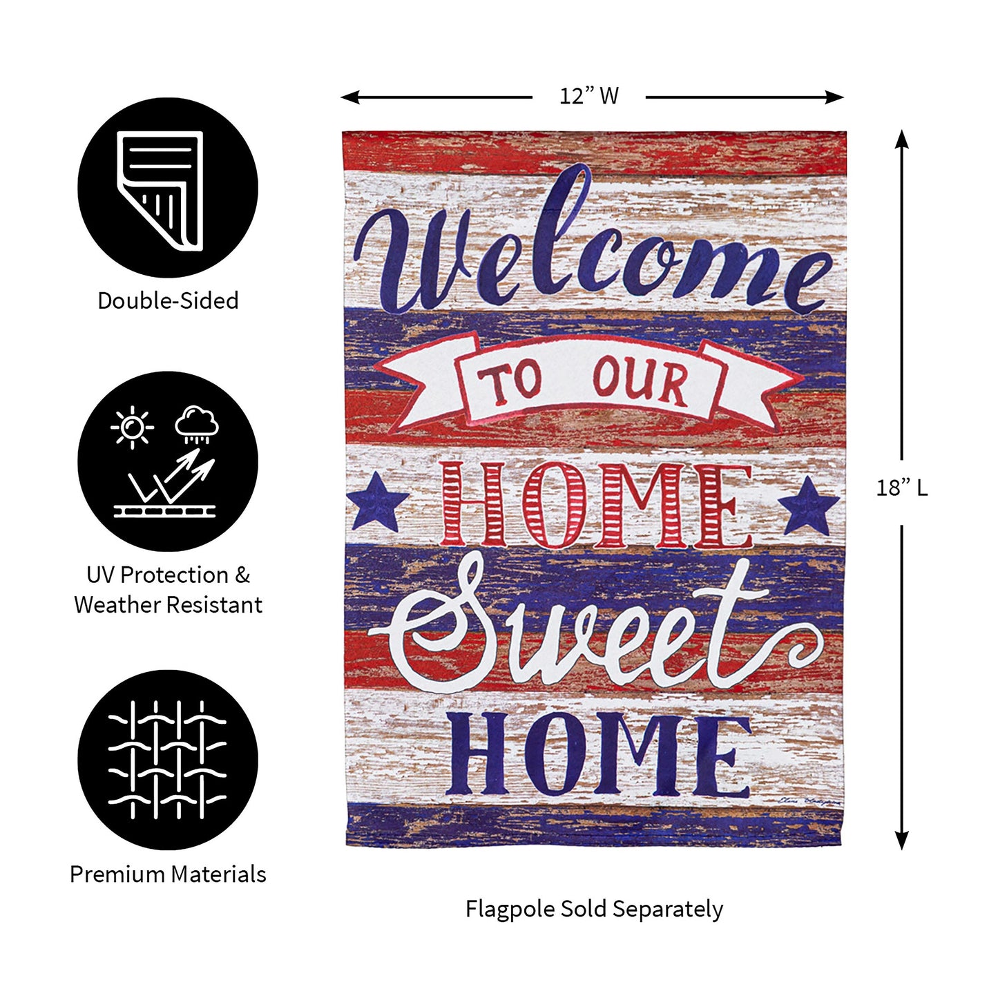 Farmhouse Home Sweet Home Garden Suede Flag double-sided with weathered wood look on Tampa Home & Garden Store
