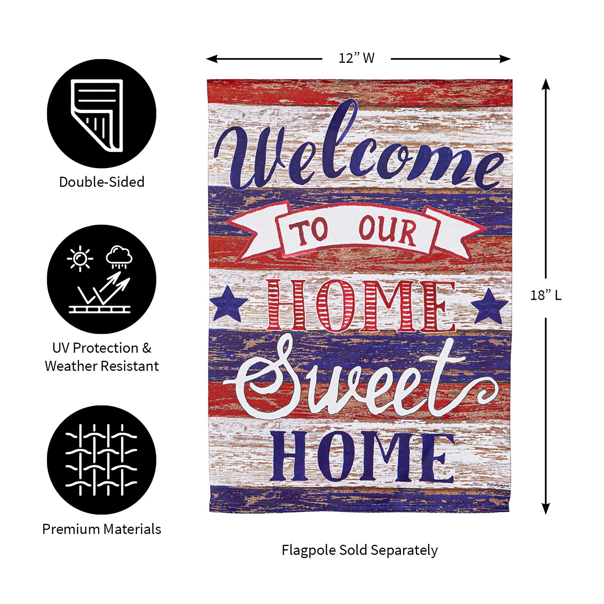 Farmhouse Home Sweet Home Garden Suede Flag double-sided with weathered wood look on Tampa Home & Garden Store