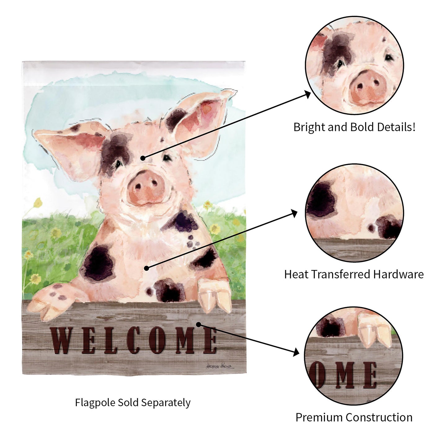 Spotted Pig Garden Suede Flag by Evergreen Enterprises with a pastel garden backdrop on Tampa Home & Garden Store
