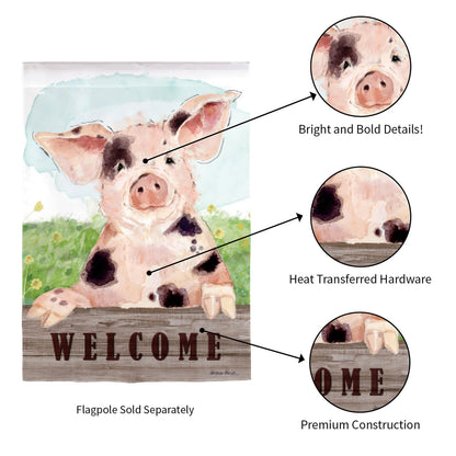 Spotted Pig Garden Suede Flag by Evergreen Enterprises with a pastel garden backdrop on Tampa Home & Garden Store