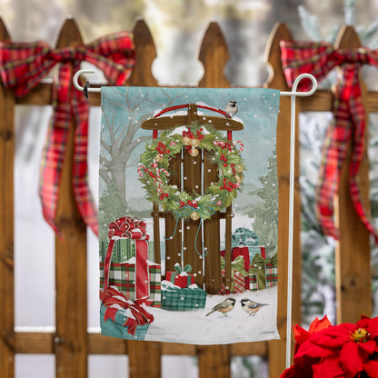 Christmas Sled Suede Garden Flag