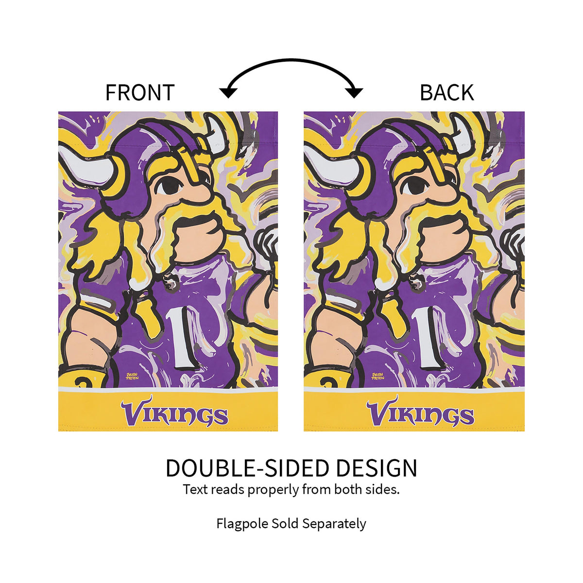 Minnesota Vikings suede flag pair by Evergreen Enterprises, purple and yellow Viking artwork on Tampa Home & Garden Store