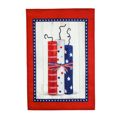 Applique flag Americana Firecrackers Garden Strié Flag with red border and blue star frame on Tampa Home & Garden Store