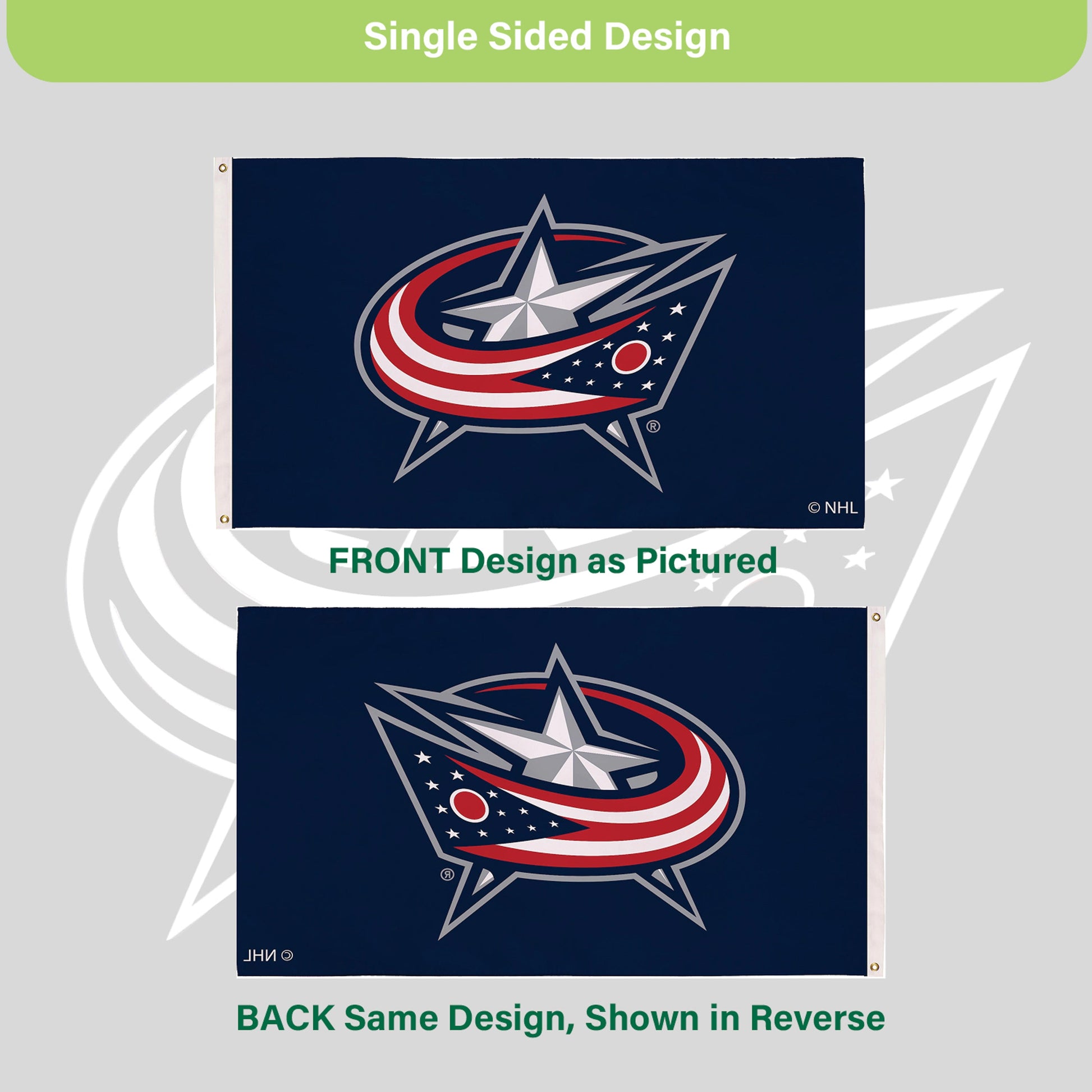 Columbus Blue Jackets navy 3x5 single-sided sublimated flag with 2 grommets Evergreen on Tampa Home & Garden Store