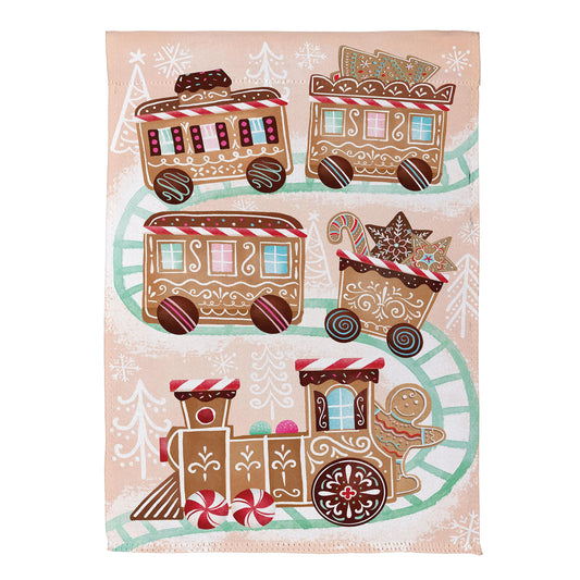 Gingerbread Train Suede House Flag - Tampa Home & Garden Store