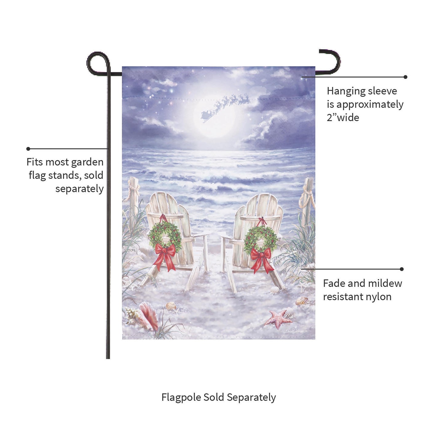 Christmas on the Beach Suede Garden Flag coastal scene with chairs by Evergreen Enterprises on Tampa Home & Garden Store