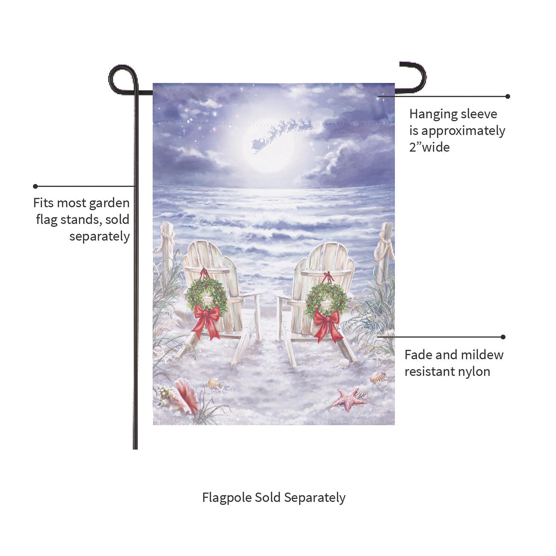 Christmas on the Beach Suede Garden Flag coastal scene with chairs by Evergreen Enterprises on Tampa Home & Garden Store