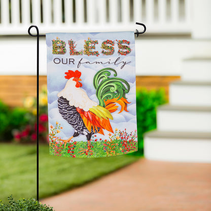 Farm Country Suede Garden Flag with colorful rooster and floral design by Evergreen Enterprises on Tampa Home & Garden Store