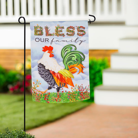Farm Country Suede Garden Flag with colorful rooster and floral design by Evergreen Enterprises on Tampa Home & Garden Store