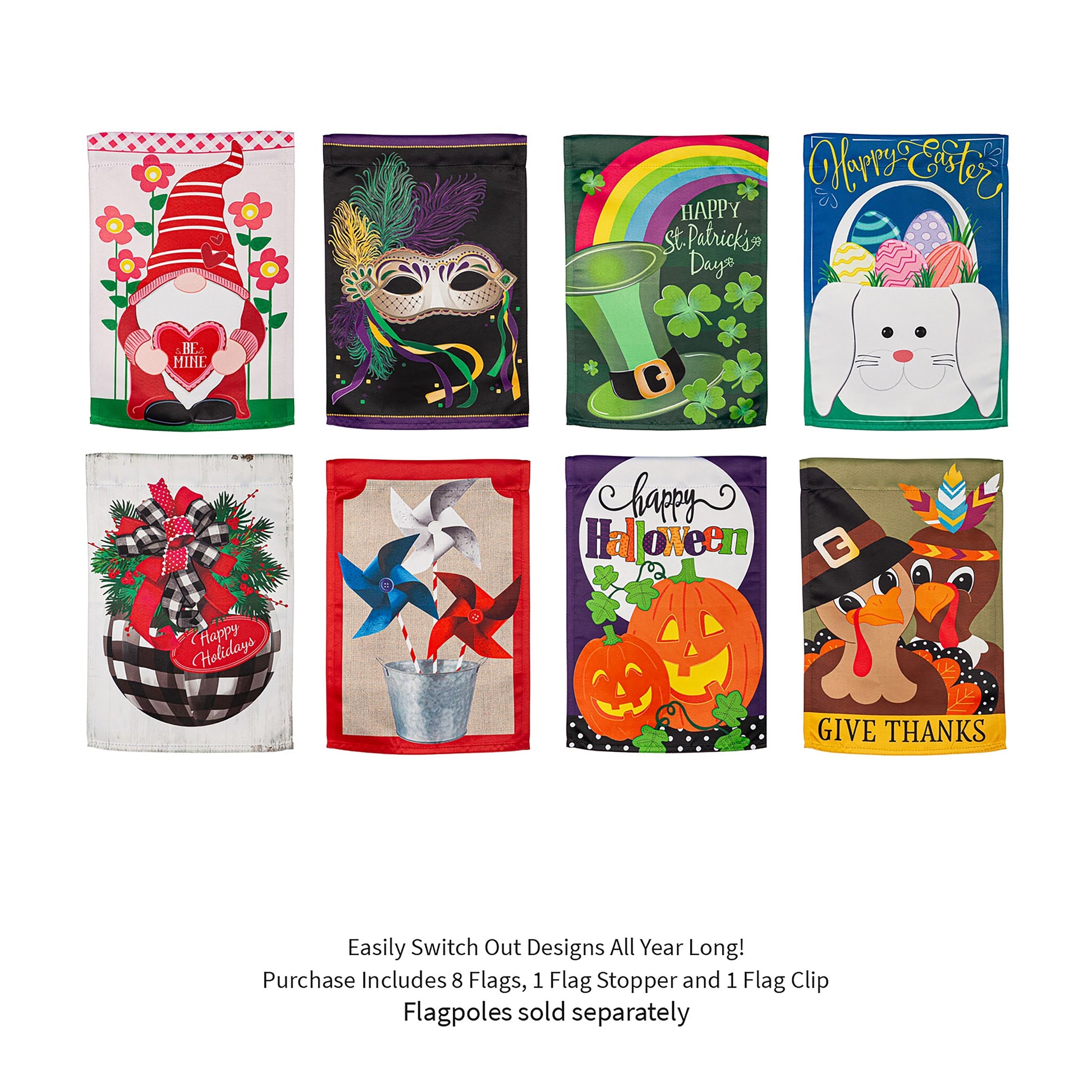Seasonal Suede Garden Flag Set of 8 by Evergreen Enterprises whimsical designs on Tampa Home & Garden Store