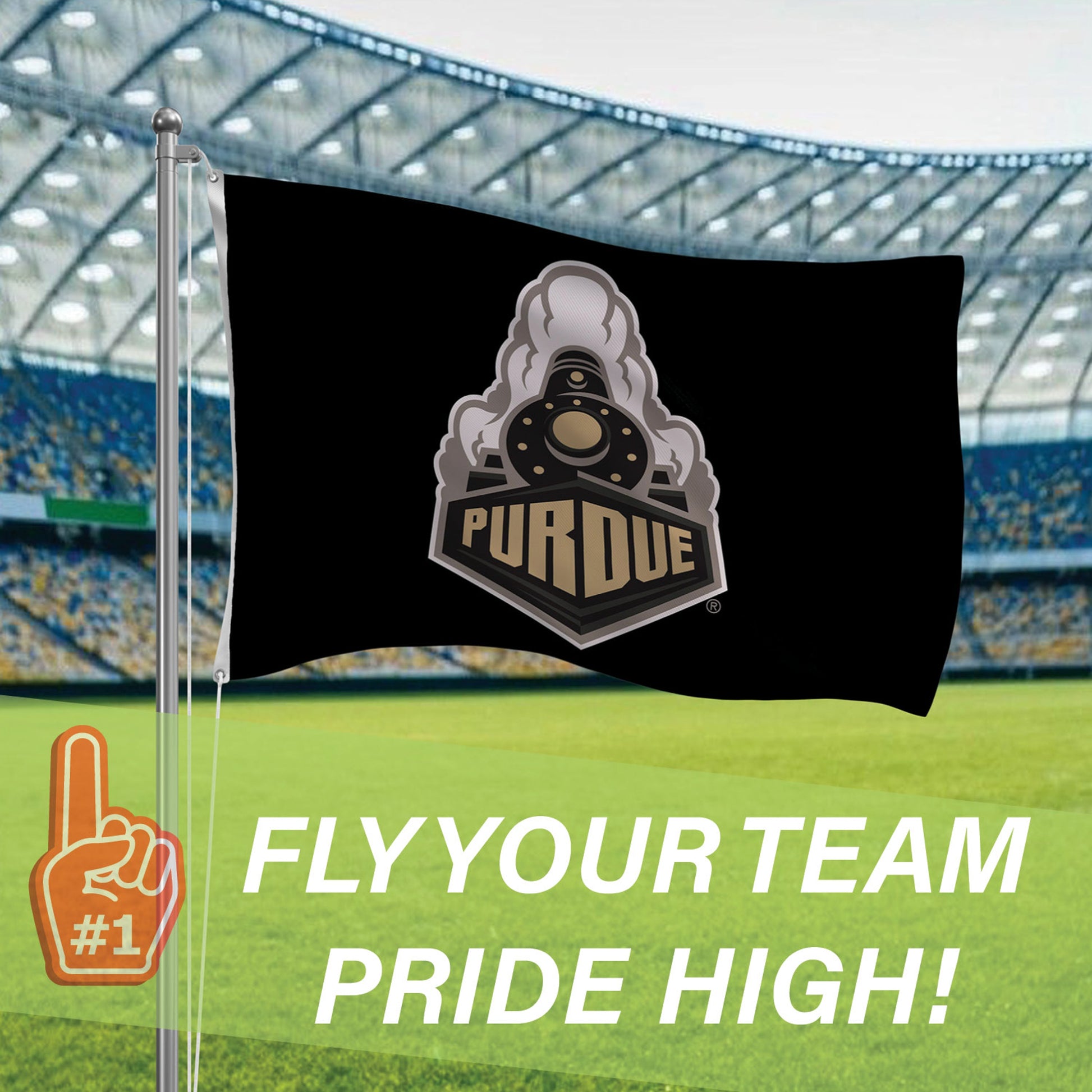 Purdue University flag 3x5, black sublimated single-sided flag with crest and 2 grommets on Tampa Home & Garden Store