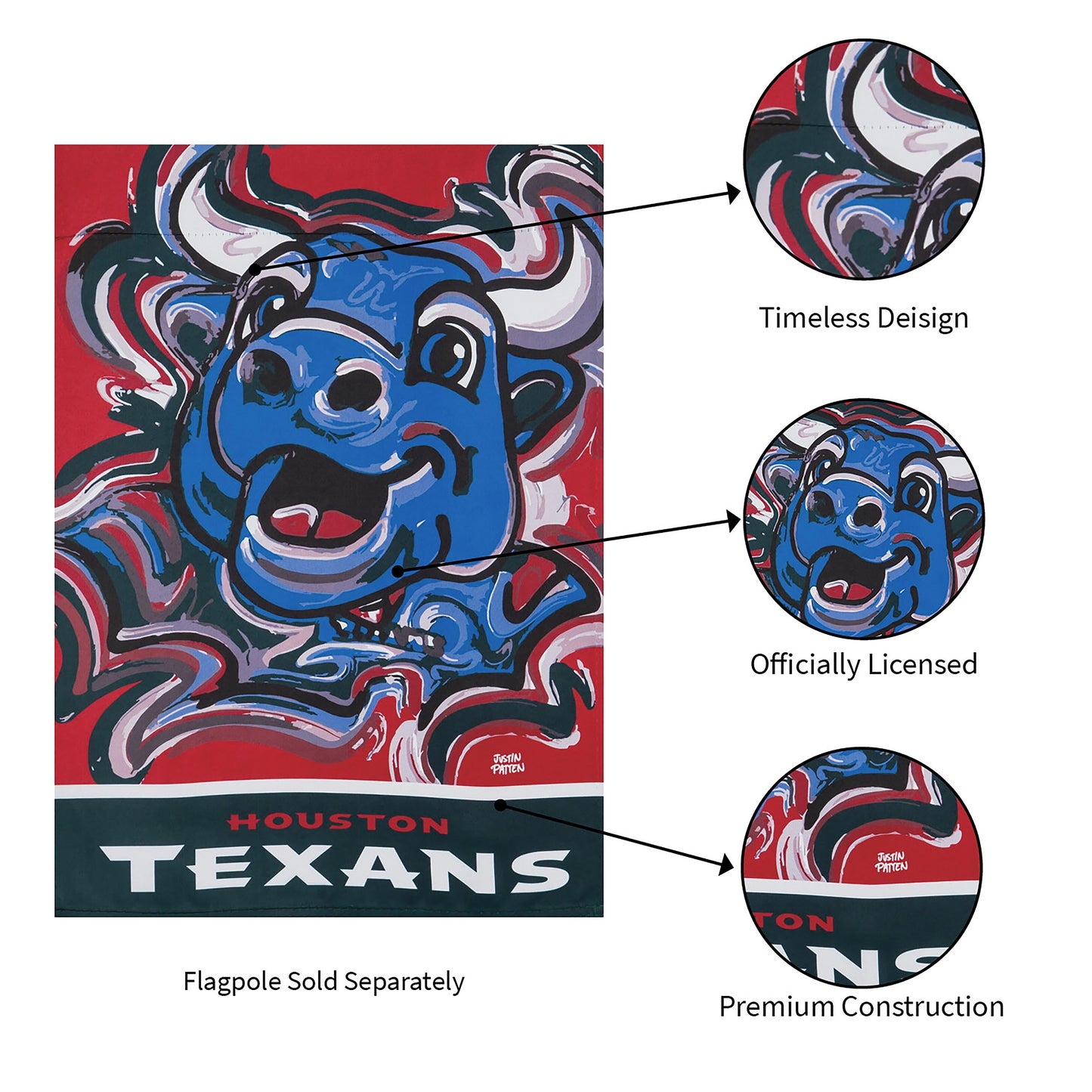Houston Texans suede flag Evergreen Enterprises Justin Patten art officially licensed on Tampa Home & Garden Store