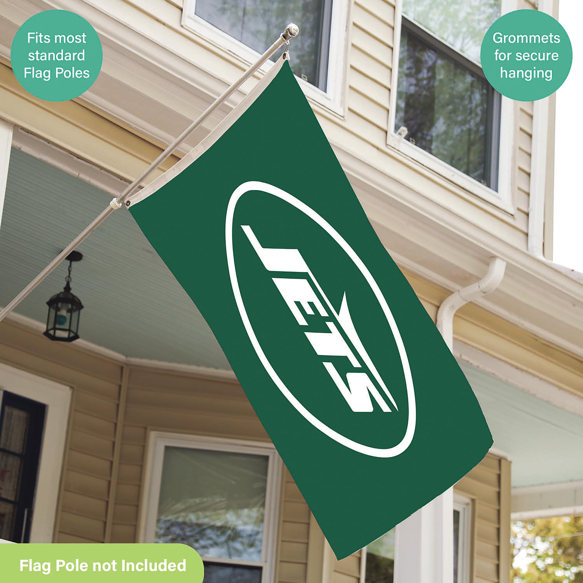 New York Jets 3x5 single-sided flag with 2 grommets by Evergreen Enterprises sublimated flag on Tampa Home & Garden Store