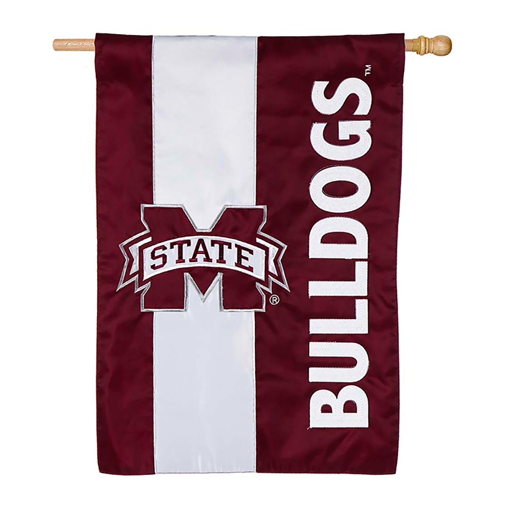 Double-Sided Mississippi State flag with white stripe on maroon fabric mounted on a pole on Tampa Home & Garden Store
