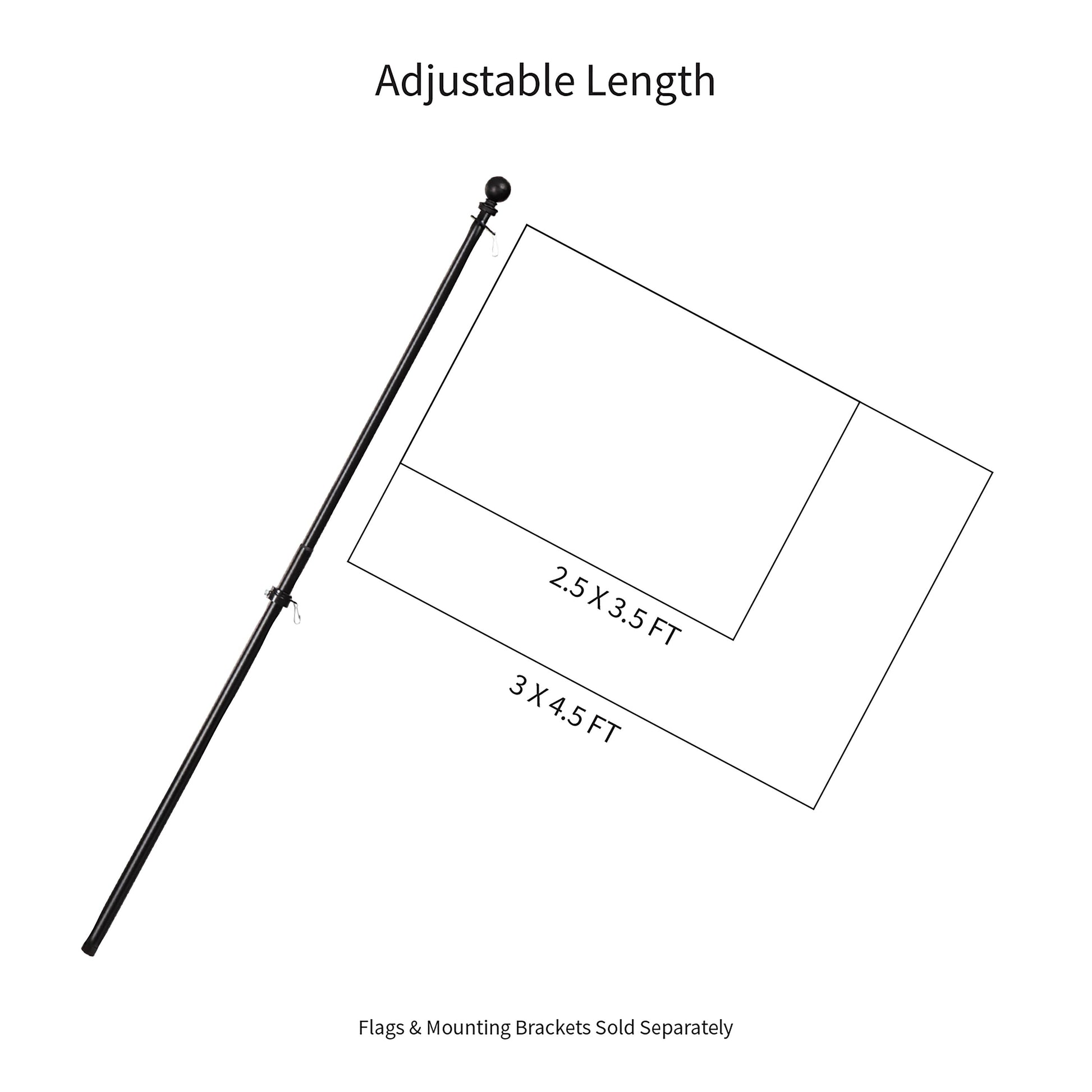 Extendable metal house flag pole black with ball finial for flags on Tampa Home & Garden Store
